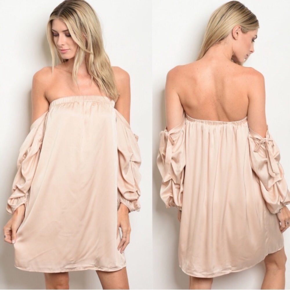 Beige Off the Shoulder Backless Dress